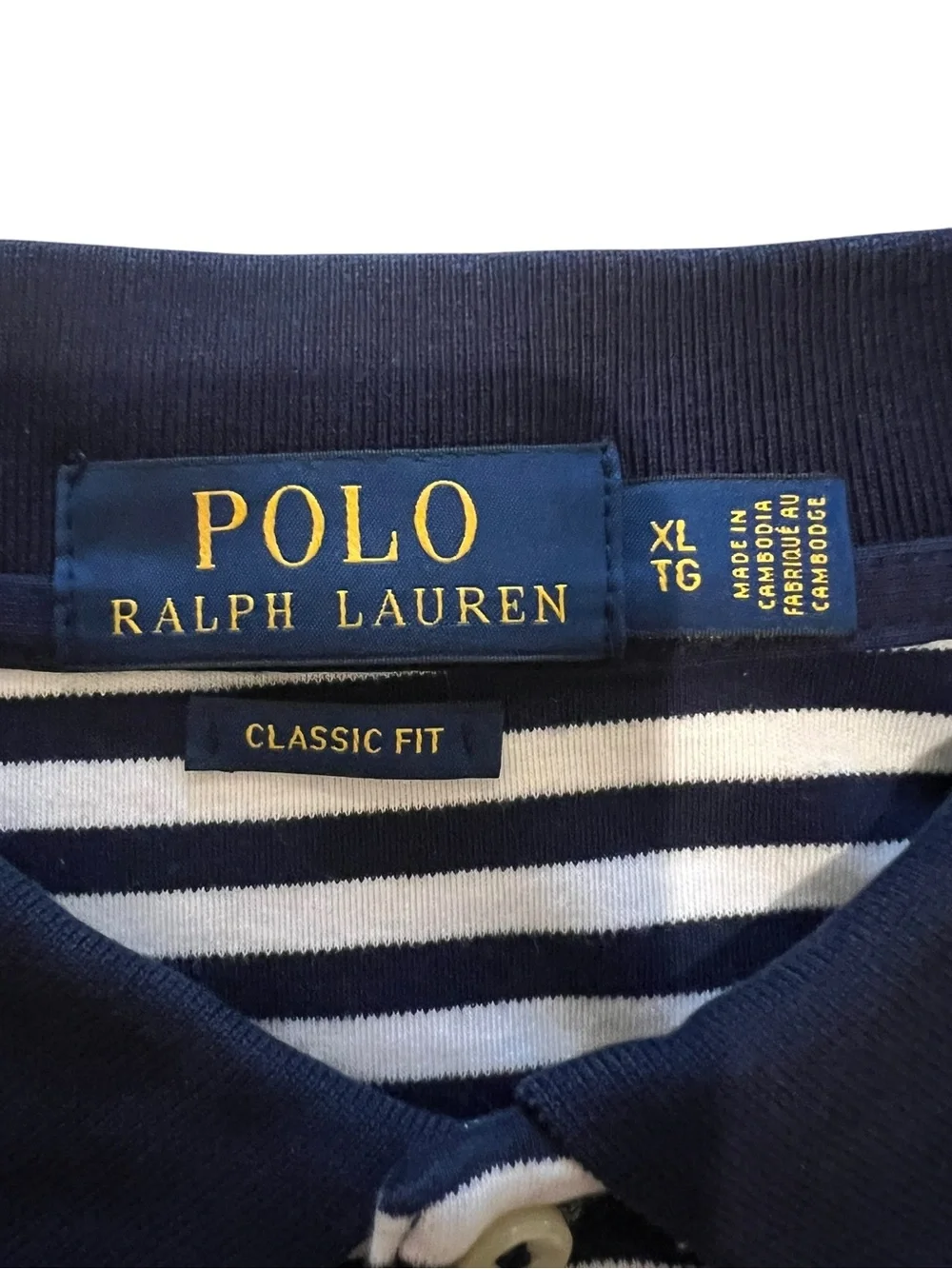 Polo by Ralph Lauren Men’s Navy & White Striped Golf Preppy Casual Polo Shirt-XL